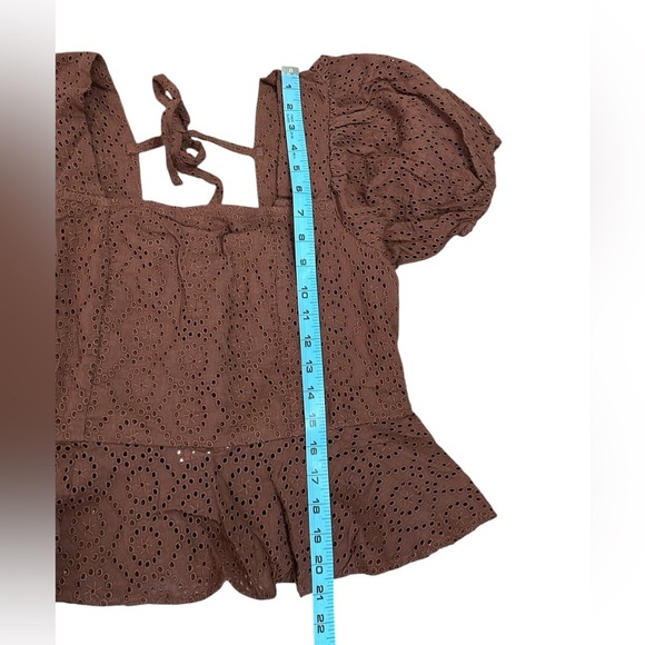 Band of the Free Brown Palmer Eyelet Boho Peplum Stretch Top Womens Sz Large NWT - Picture 11 of 13
